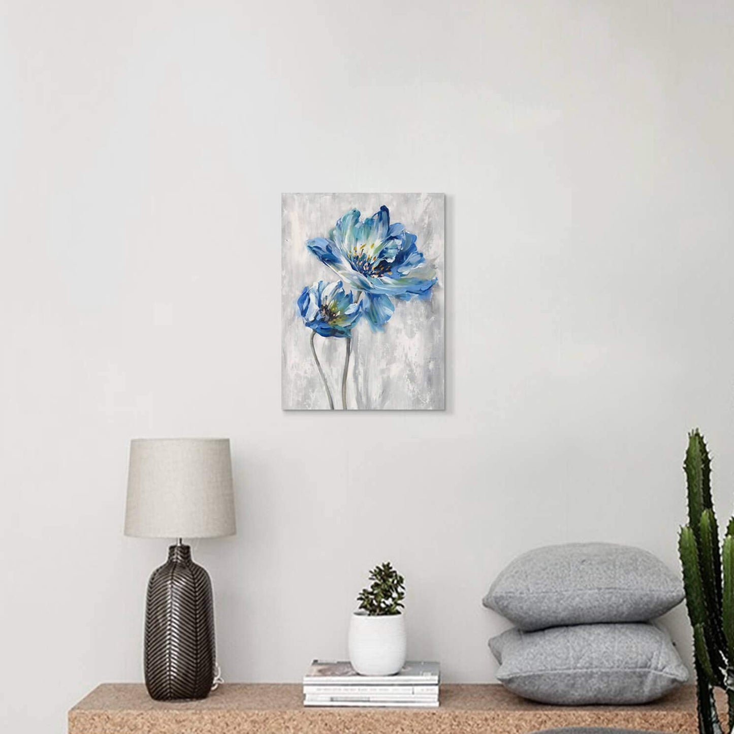Blue Flowers Pictures Wall Art: Abstract Floral Artwork Wall Decor Print on Canvas (36"x24")