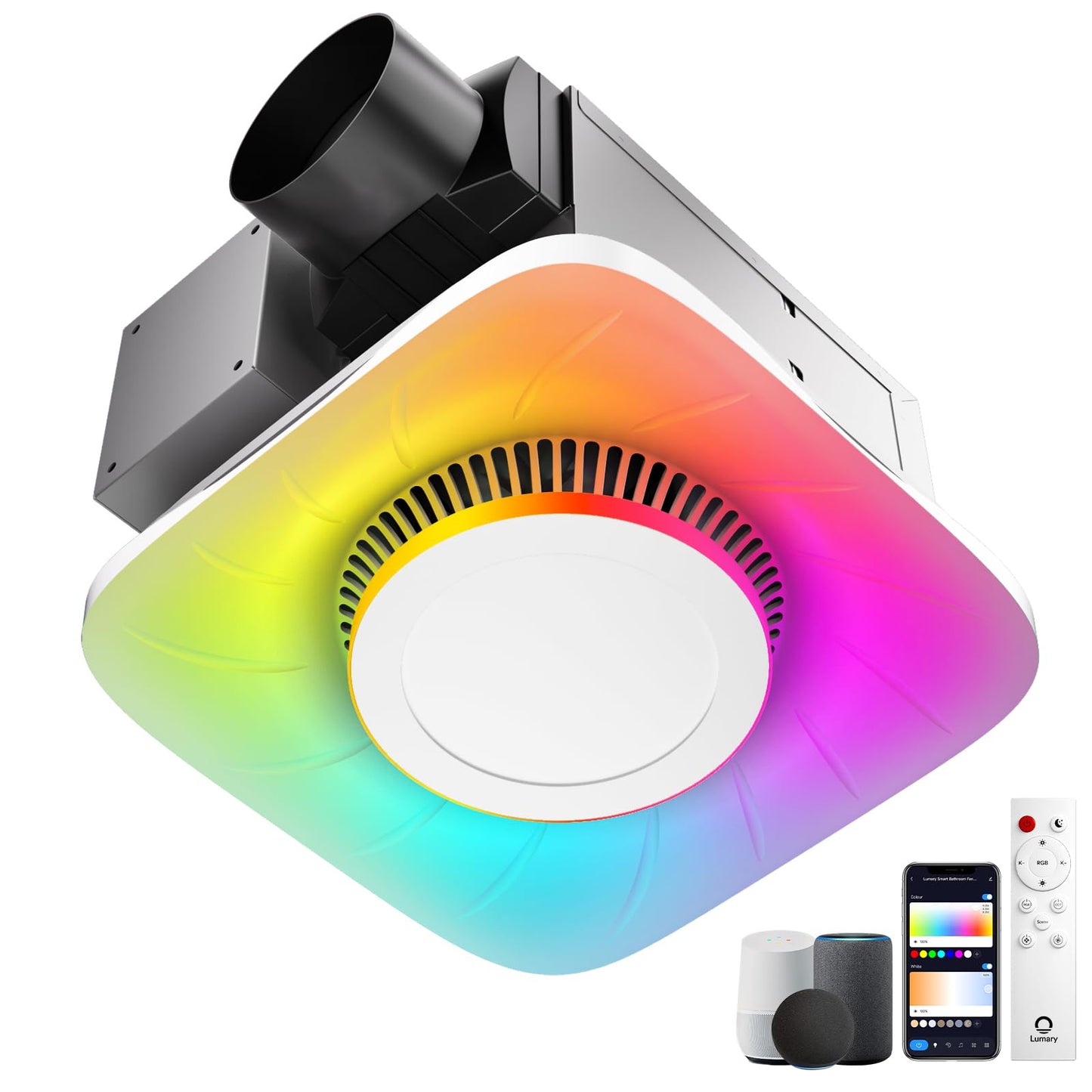 Lumary Smart Bathroom Exhaust Fan with Light, 110CFM 1.5 Sones Quiet Bathroom Vent Fan, 1000LM 2700-6500K, RGBAI Nightlight Ventilation Fan with Timer&Music Sync, Compatible with Alexa/Google