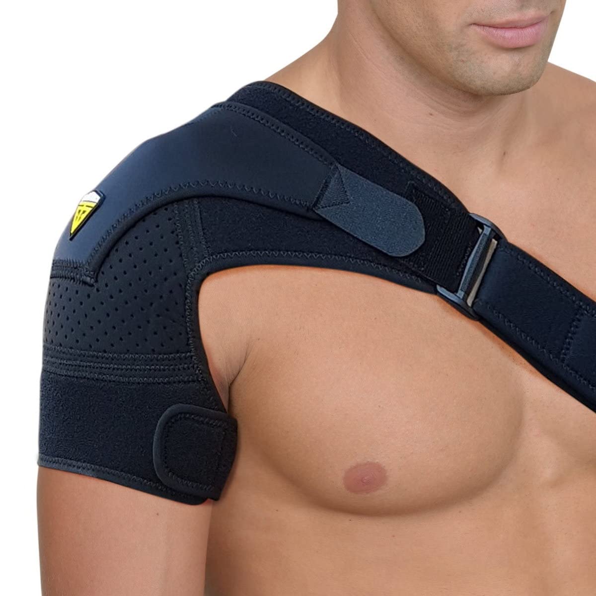 FIGHTECH Rotator Cuff Shoulder Brace for Men and Women - 4 Sizes - Shoulder Support - Pain Relief - Black - Medium/Large (Chest 35-48" Bicep 12-17")