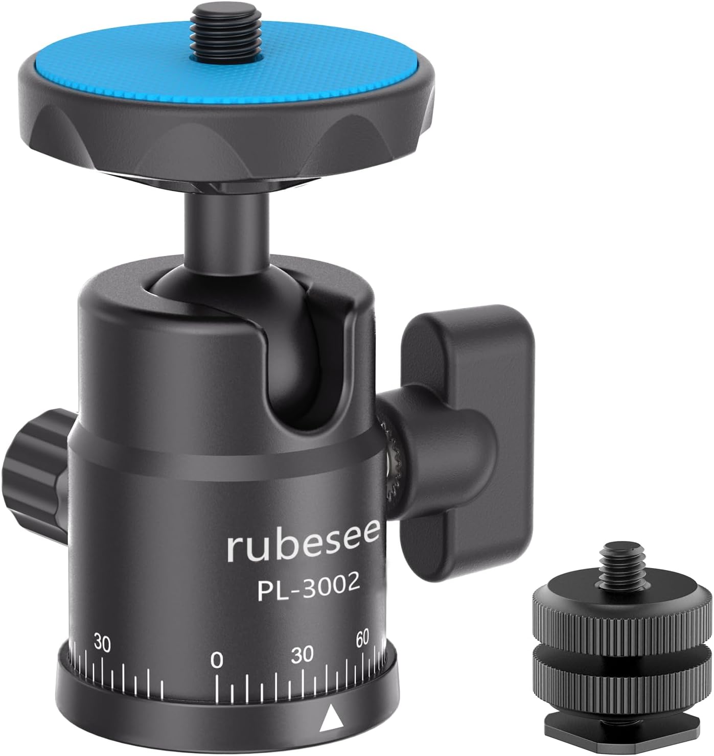 rubesee 1/4" 360 5.5lbs Mini Ball Head, Panoramic Camera Tripod Head with Screw Shoe Mount, Rotatable Metal Adapter