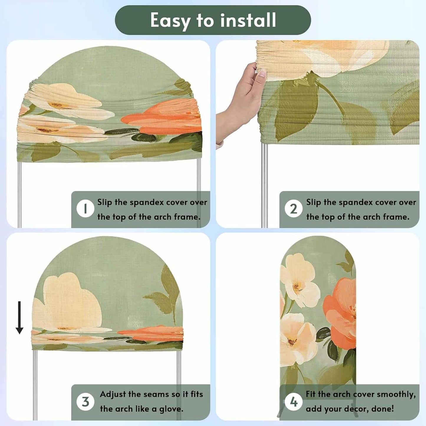 Jnbasdffb 7.2 Pink Flowers Wedding Arch Cover, Stretchy Spandex Arch Backdrop Stand Covers FT, Pastoral Botanical Retro