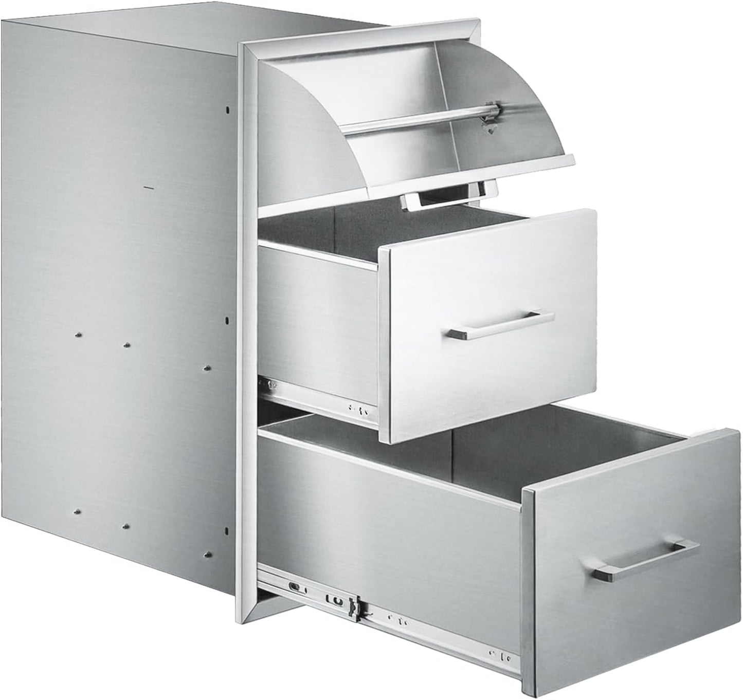 17W30H21D Inch Outdoor Kitchen Drawers Stainless Steel Double Drawer w/Paper Towel Holder Combo Works with Your Grilling or Prep Zones for Outdoor BBQ Island