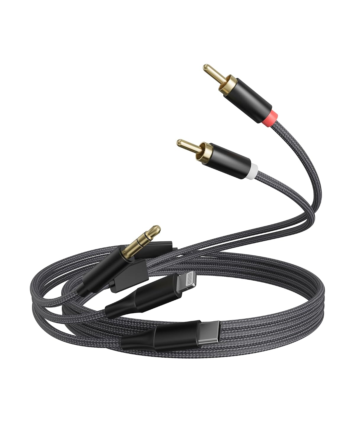 [3-in-1 C/3.5mm 2 (3.9FT) RCA Audio Cable] Lightning/USB to RCA Compatible with iPhone, Android, Home Theater, Car