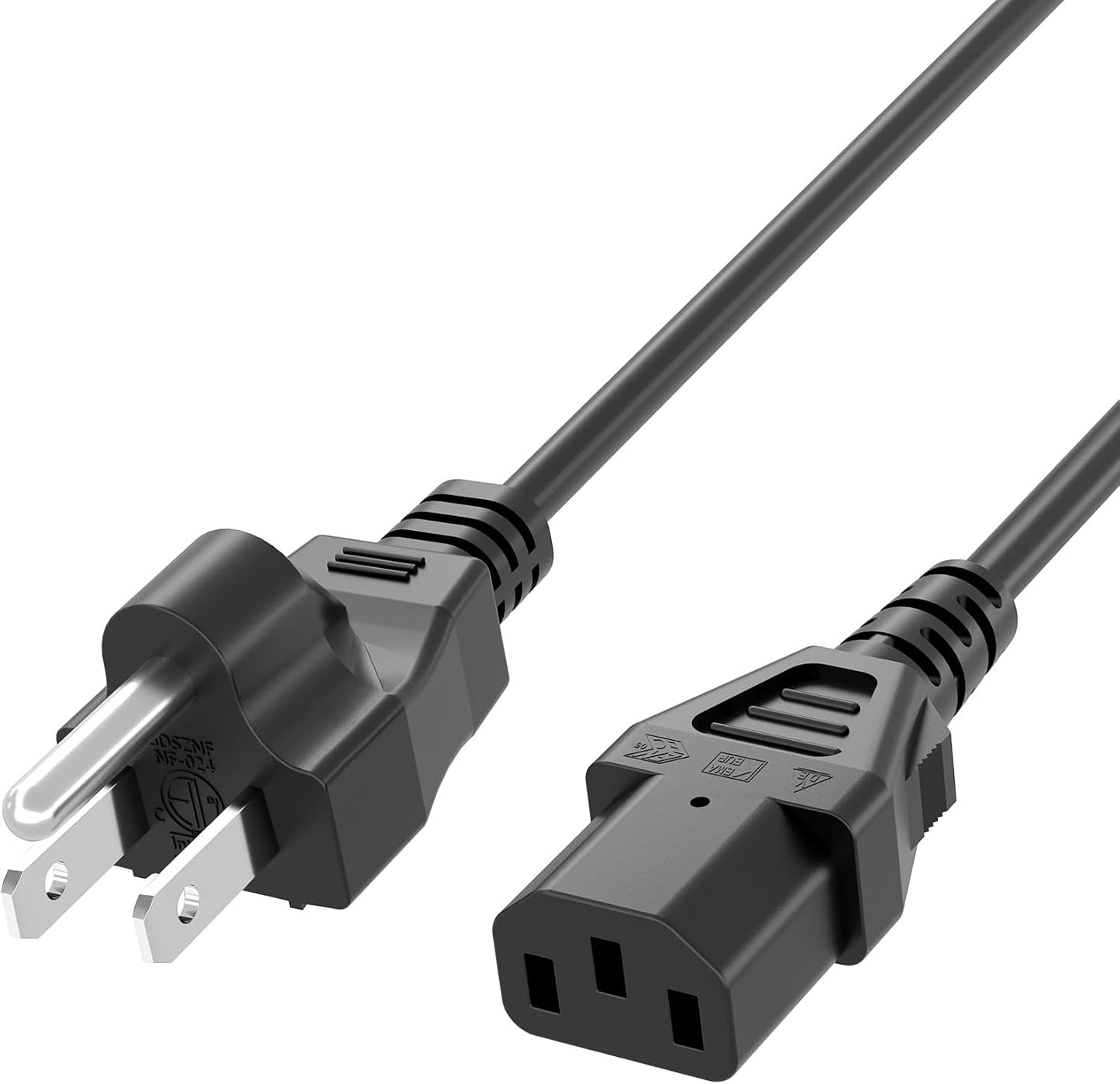 Superer 5 3 ft Prong AC Power Cord Universal Black Power Cable for Monitor, TV, Computer, Printer, PSU, and More