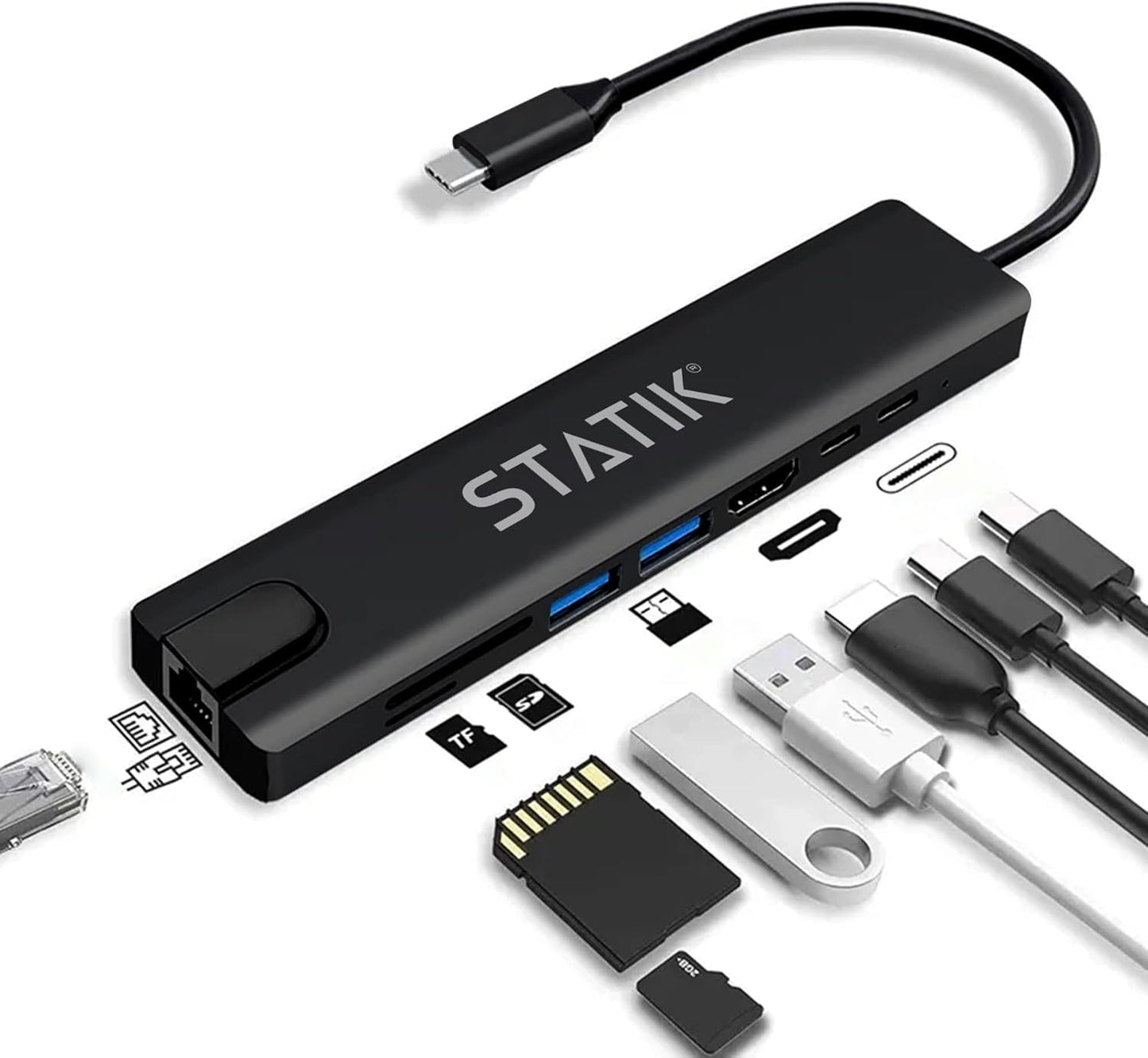 Statik 8-in-1 4K 100Mbps UltraHub Powered USB C Hub - Multiport Adapter - Docking Station with USB C HDMI, Ethernet