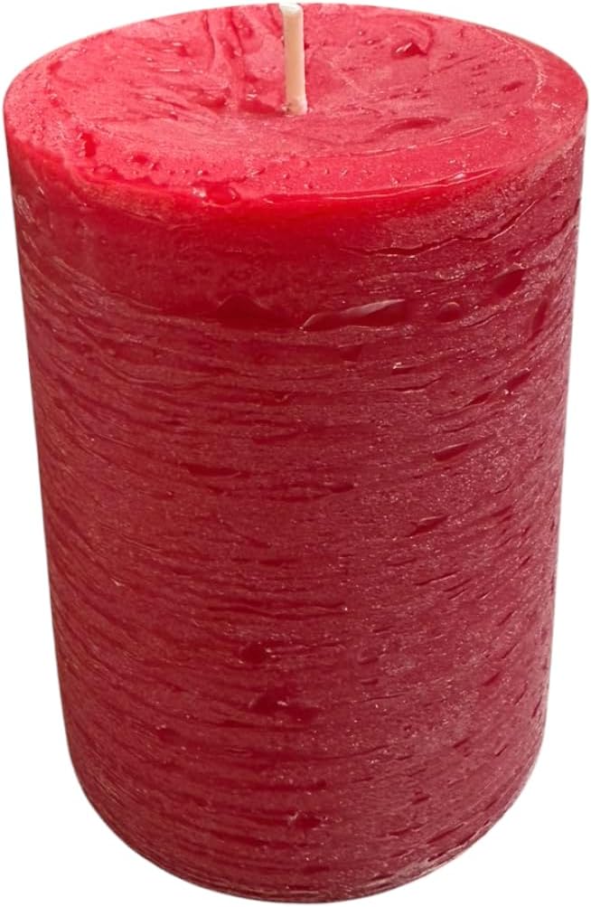 Mister Candle Dripless Unscented Rustic Red Pillar Candles, Set of 3 Hand Poured Solid Color Candles for Holidays, Home Decor, Premium Wax, 60 Hr Burn Time, 3x4 Inch (Rustic Red)