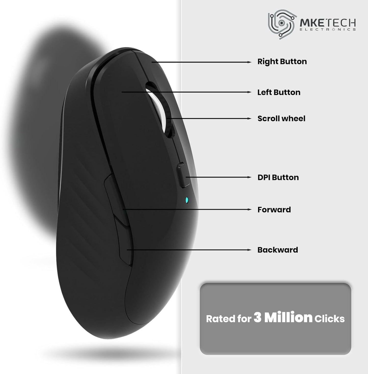 MKETech Electronics 2.4G 6 3 410) Wireless Computer Mouse - Full-Size USB Receiver Mouse, Buttons with Back/Forward