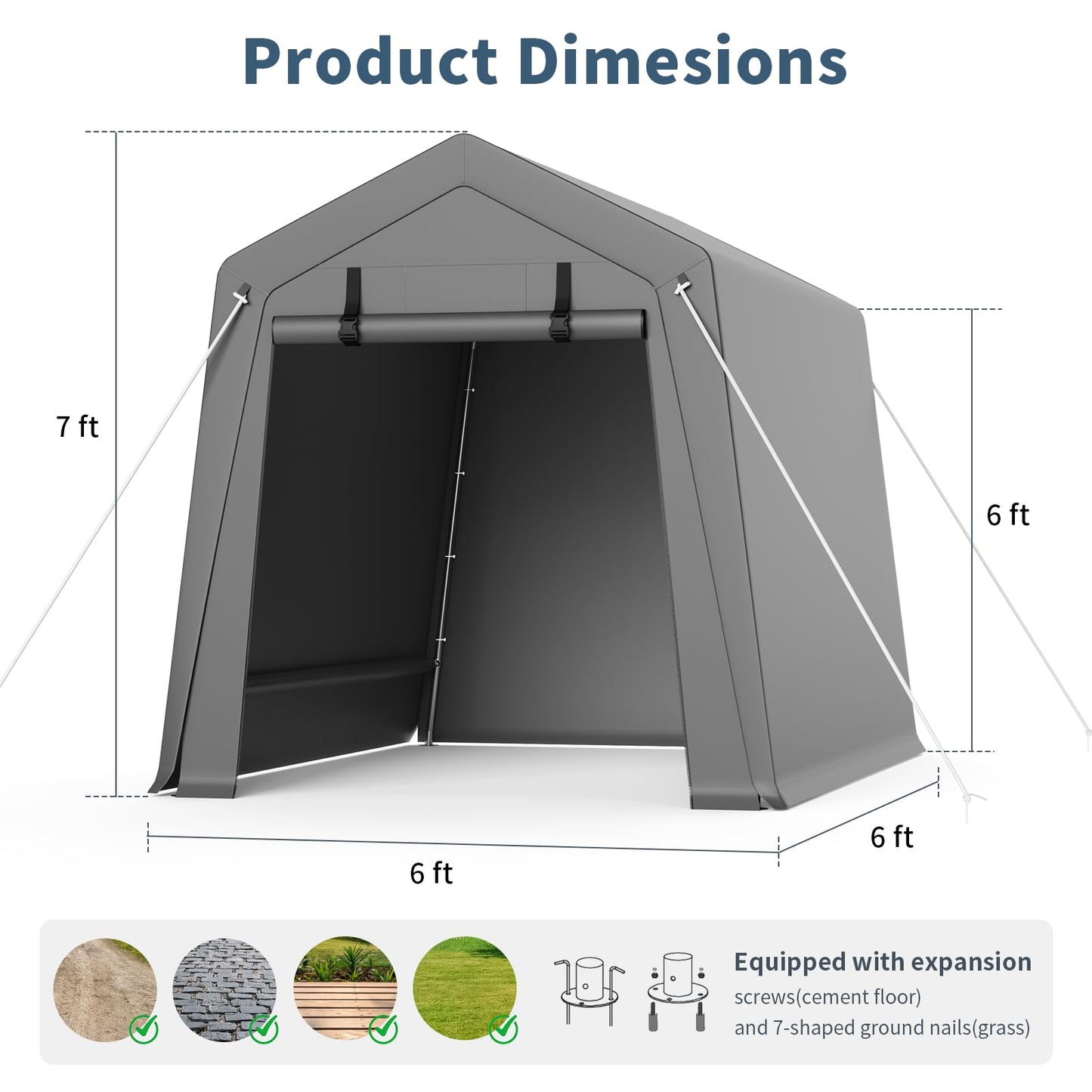 Hipicute 6'x6' Outdoor Portable Storage Shed, Waterproof & UV-Resistant Garage Shelter with 2 Roll-Up Zipper Doors, Anti-Snow Carport Tent for Motorcycle, Bike, and Outdoor Equipment, Gray