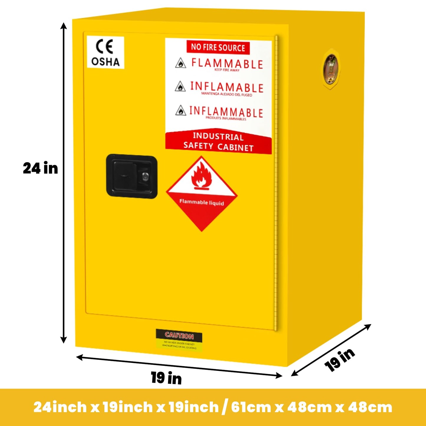 BLUEIAN 20 Gallon Flammable Storage Cabinet, 24" x 19" x 19" Fire Cabinet with ESD Grounding Cable, Stainless Steel Adjustable Shelf Flammable Safety Cabinet for Chemical Storage (24" x 19" x 19")