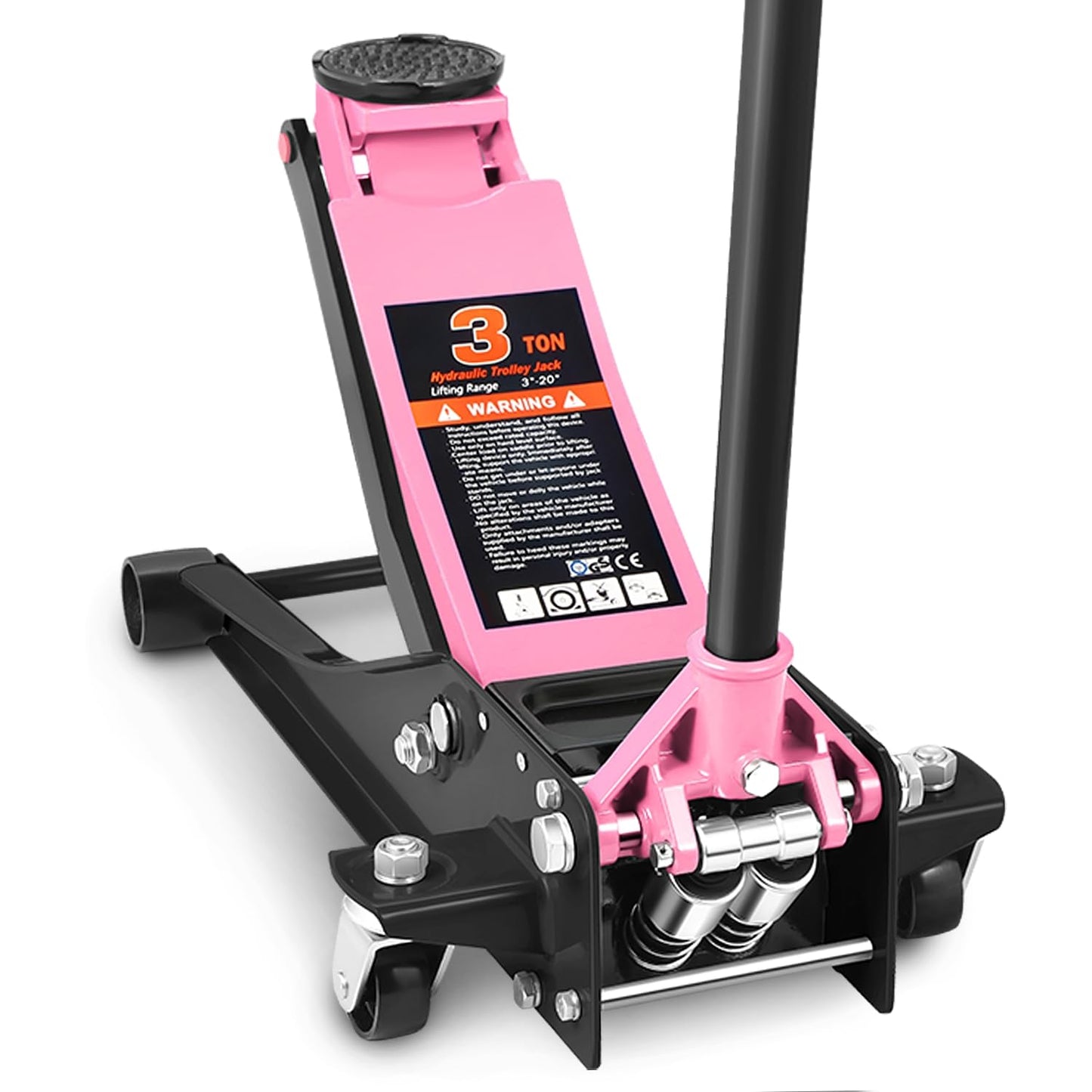 DNA Motoring Low Profile Hydraulic Trolley Service/Floor Jack, 3 Ton (6000 lbs) Capacity, Lifting Range 3"-20", Pink, TOOLS-00475-PK