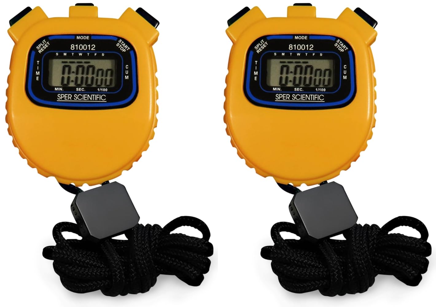 Sper Scientific Water Resistant Stopwatch 810012 - Digital Timer with Split Interval Function, 12/24 Hour Alarm Clock & Calendar for Sports, Labs, Fitness, and More - 2 pc