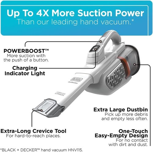 BLACK+DECKER Handheld Vacuum - Cordless & Rechargeable with Powerful Suction | Extra Long Crevice Tool