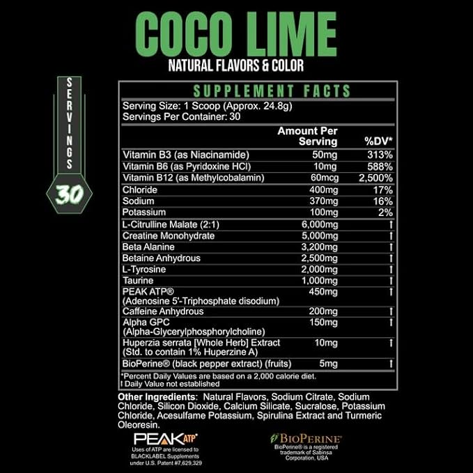 BLACKLABEL Supplements PRE Hustle V3 Pre-Workout Powder ??NSF Certified for Sport ??Energy, Strength & Endurance Support ??Coconut Lime Flavor ??with Creatine & Caffeine ??30 Servings