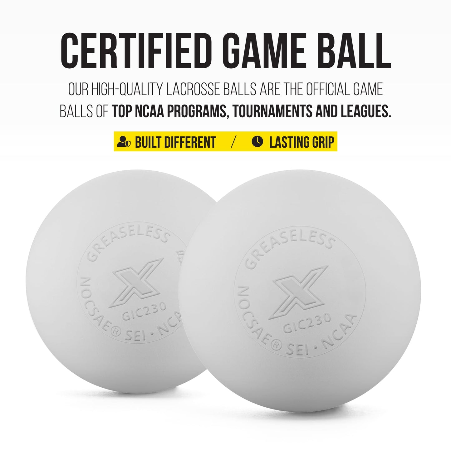 PEARL X Greaseless Lacrosse Balls by Guardian Innovations, 10 Pack, White - Official Ball of NCAA Championships - Meets NOCSAE Standards and SEI/NCAA Certified