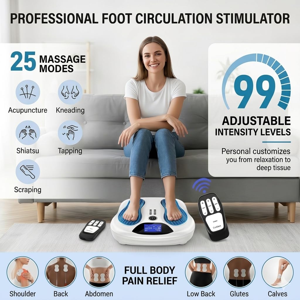 EIGOTDYH Upgraded EMS Foot Massager for Neuropathy & Circulation, TENS Foot Stimulator for Plantar Fasciitis & Pain Relief, 8 Pads, 25 Modes, 99 Intensities, Ideal Health Gifts for Seniors & Parents