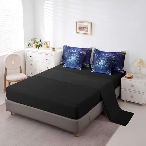 Erosebridal Exotic Flowers Bedding King Size 7pcs, Vintage Bohemian Style Lightweight Kids Teens Bed Set, Boho Galaxy Printed Bedding Sets & Collections Bed in a Bag, Blue Green Chic Bed Sheets Set