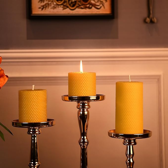 DEYBBY 3×4 in Beeswax Pillar Candle - Handmade Pure Beeswax Rolled Candle for Gift & Home Decor