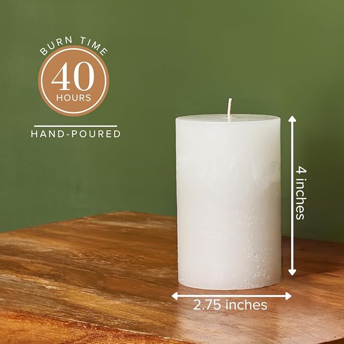 Simply Soson 3x4 inch White Pillar Candles Set of 3, Rustic Texture, Unscented White Candles, Dripless Candles, 3 inch Pillar Candles Ideal as Wedding, Parties, Spas, Dinner, Home Decoration, Church