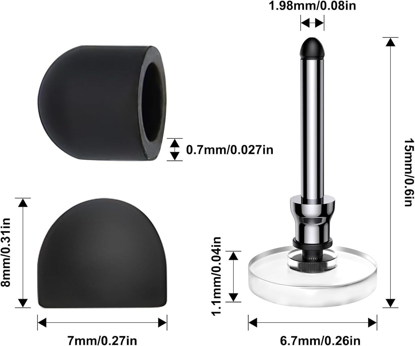 Bopomofo 10 Tips+5 Rubber Transparent Disc Trips,High Precision and High Sensitivity Stylus Replacement Tibs,Black