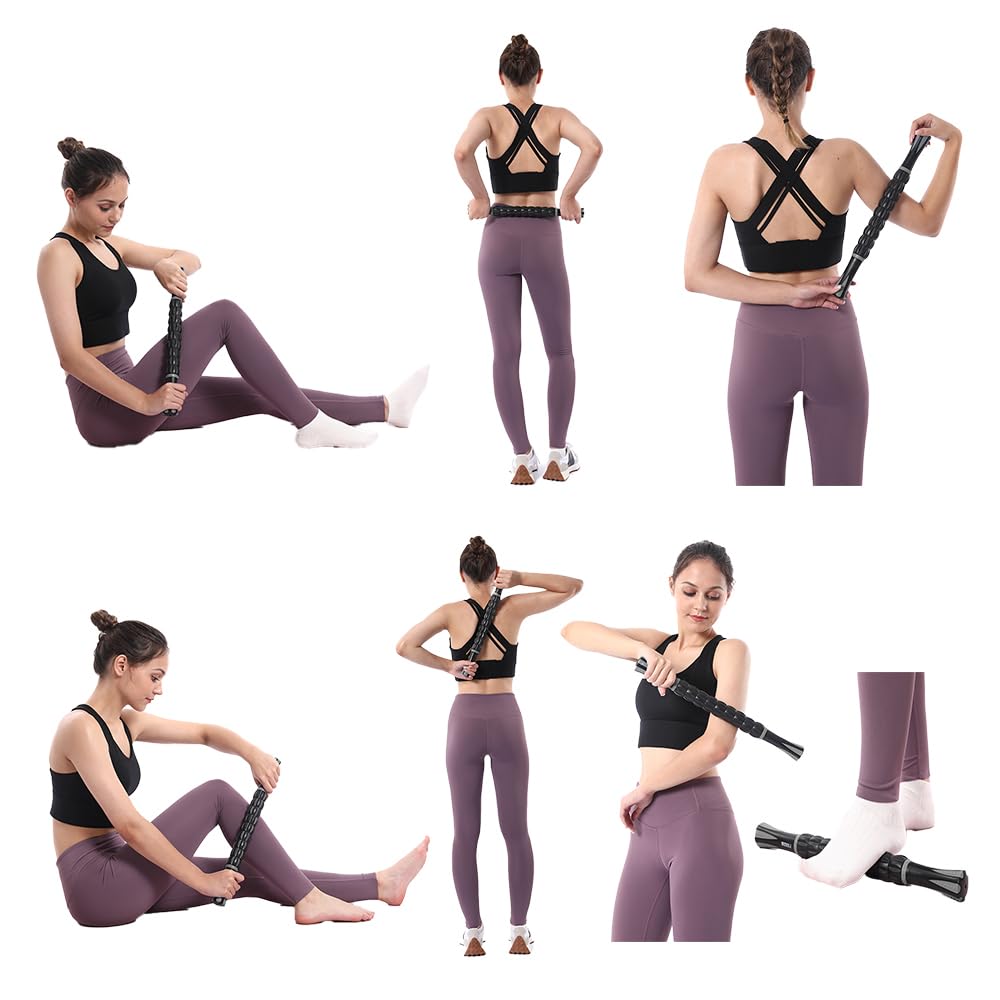 MZDXJ Muscle Roller Massage Roller Stick- Deep Tissue Fascia Blaster for Myofascial Pain Relief, Lymphatic Drainage & Body Sculpting, Handheld Physical Therapy & Recovery Tool (Gray black-18 inch)