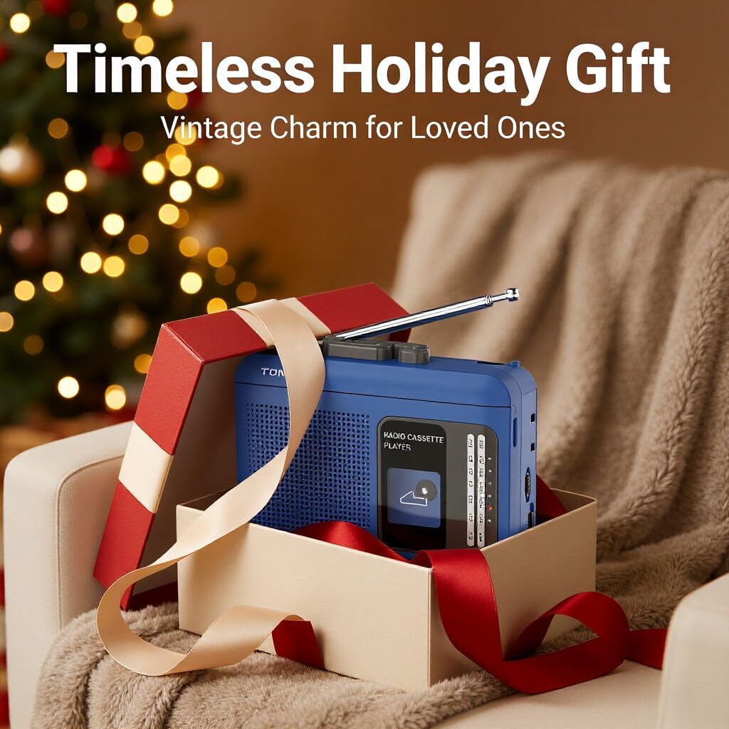TOMASHI Cassette 3.5mm Portable Tape Player Recorder with AM/FM Radio, Built-in Speaker & Microphone, Headphone Jack