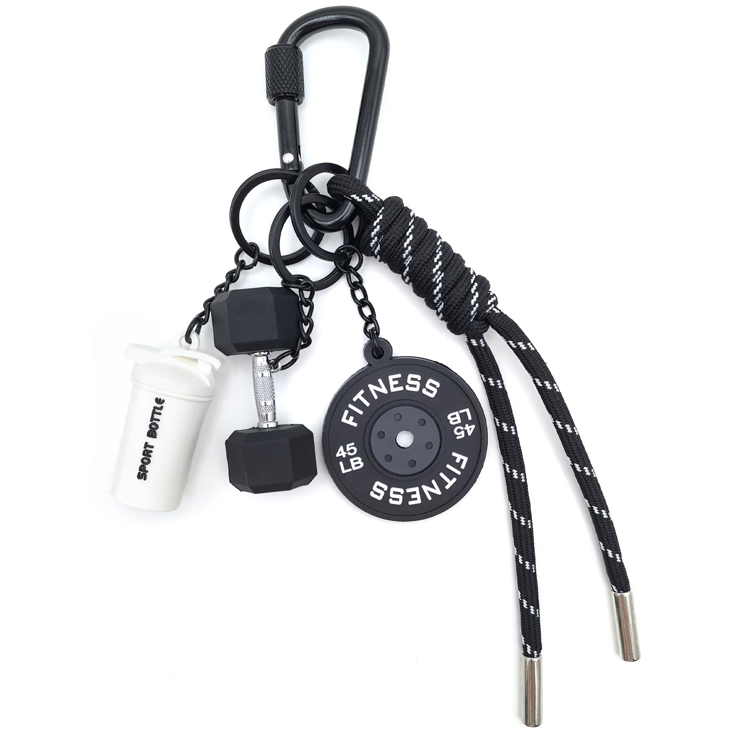 COZIYIAIRD Gym Keychain Charm, Dumbbell Keychain, Bag Charms for Women and Men, Fitness Key Chain Gifts for Gym Lovers(Black and White)