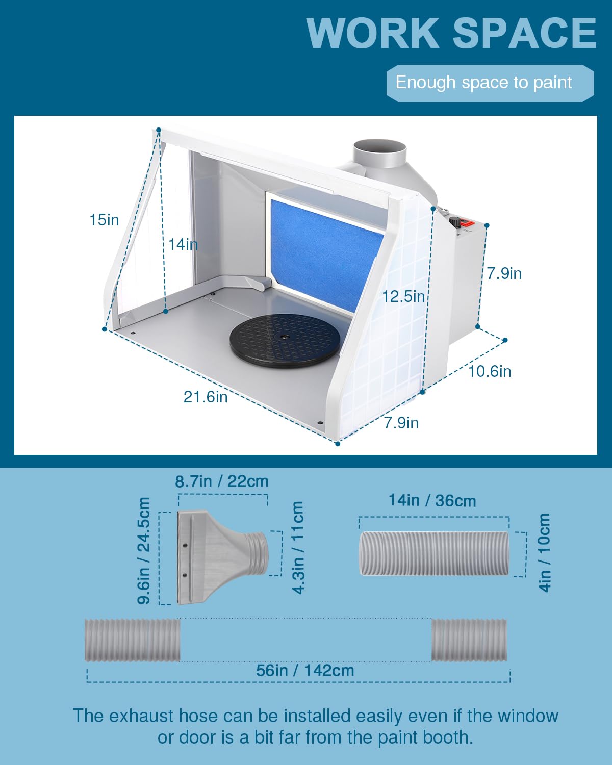 Anesty Airbrush Spray Booth with Dual Exhaust Fans, Stepless LED & Airflow Control, Portable Foldable Paint Booth with Turntable, Filter & Hose for Model Painting, Miniatures, Gunpla and Crafts