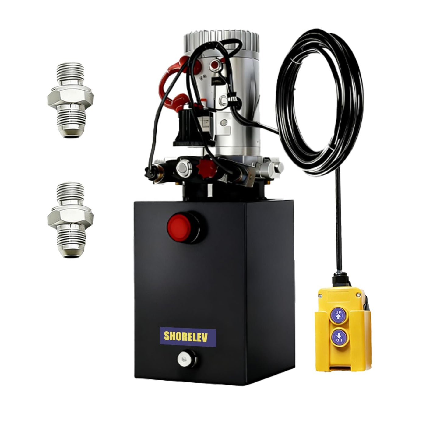 SHORELEV Hydraulic Power Unit 8 Quart 12V DC Double Acting, 8L Iron Reservoir, 0.91 GPM Flow Rate 3200 PSI for Dump Trailers, Lift Gates, Truck Hoists, Hydraulic Pump for Dump Trailer Car Lifting