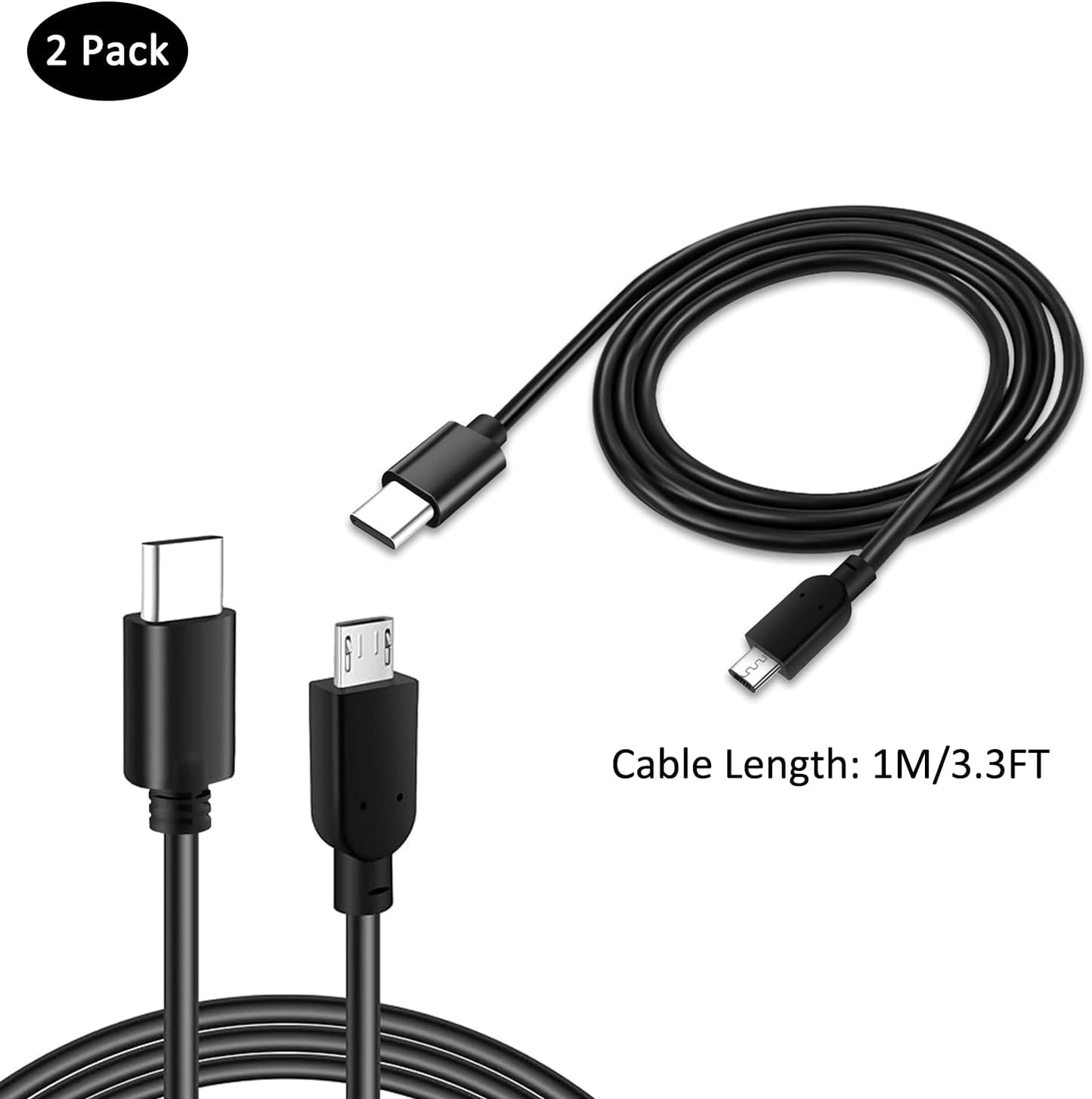 LQMBABY 2 3.3FT USB C to Micro USB Cable, Pcs USBC to Micro USB Cable - Charging Cord & Data Sync, Compatible with Wall