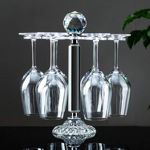 Elegant Desktop Crystal Glass Stemware Rack/Rotate 8 Wine Glass Storage Holder Stand Air Drying Rack Transparent