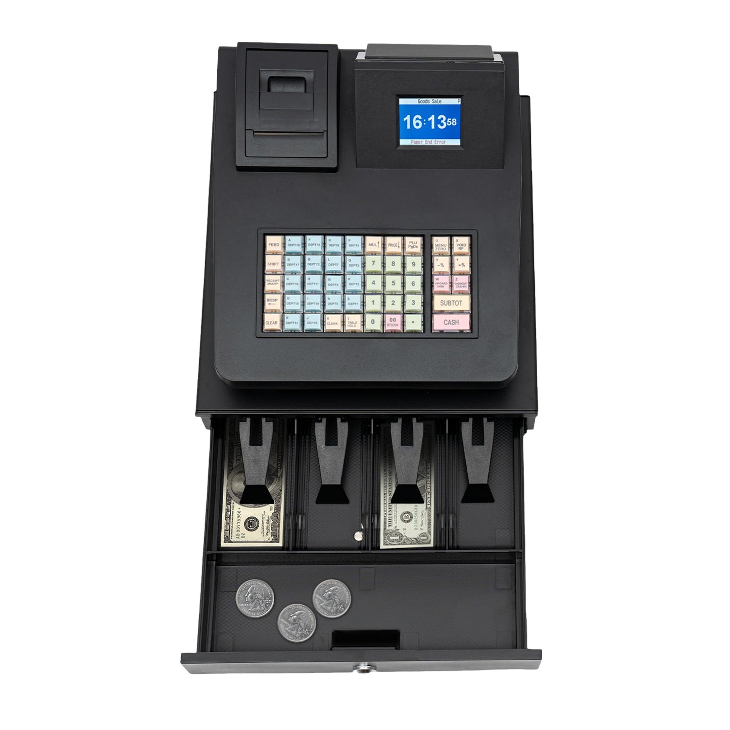 Cash Register for Small Businesses & Restaurant, Electonric caja registradora w/Cash Drawer, 200Dept/1000Items/200Tables/30Tastes/50Clerks/15Reports,Supports Scanner Scale Printer(Black)