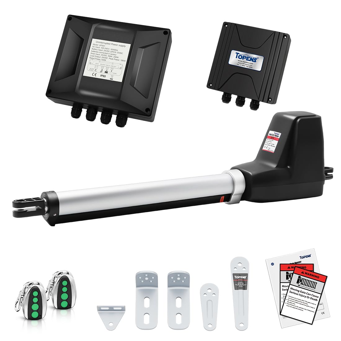TOPENS AT6131 Single Swing Gate Opener Medium Duty Automatic Gate Motor for Single Swing Gates Up to 18ft, Electric Driveway Gate Operator AC Powered with Remote Control Kit Solar Compatible
