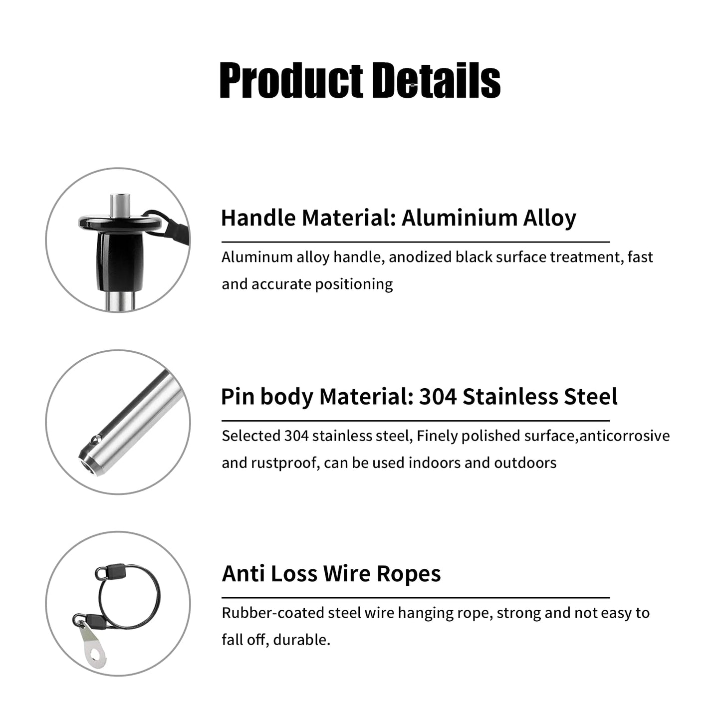 VXCICC 2 Pack 304 Stainless Steel Quick Release Pin 5/16 Inch Diameter Ball Locking Pin with Push Button Round Handle Lanyard Usable Length 1.22"(8mm x 31mm)