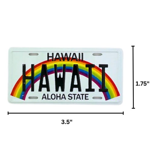 Mini Hawaii License Plate Fridge Magnet, Small Collectible Souvenir, 3.5 x 1.75 Inches