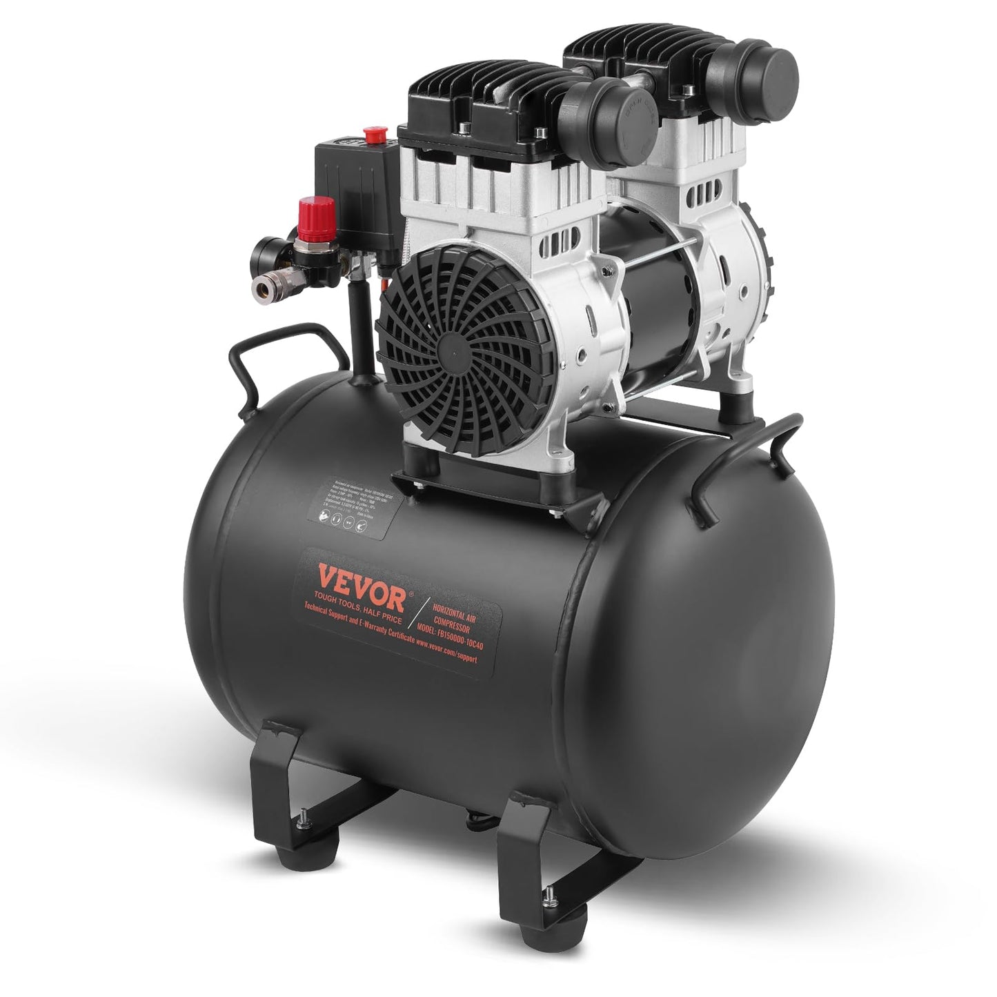 VEVOR Air Compressor, 10 Gallon Steel Tank, 2HP 5.3 CFM@90 PSI Oil Free Air Compressor & Max. 125PSI Pressure, 78dB Ultra Quiet Portable Compressor, for Auto Repair, Tire Inflation, Spray Painting