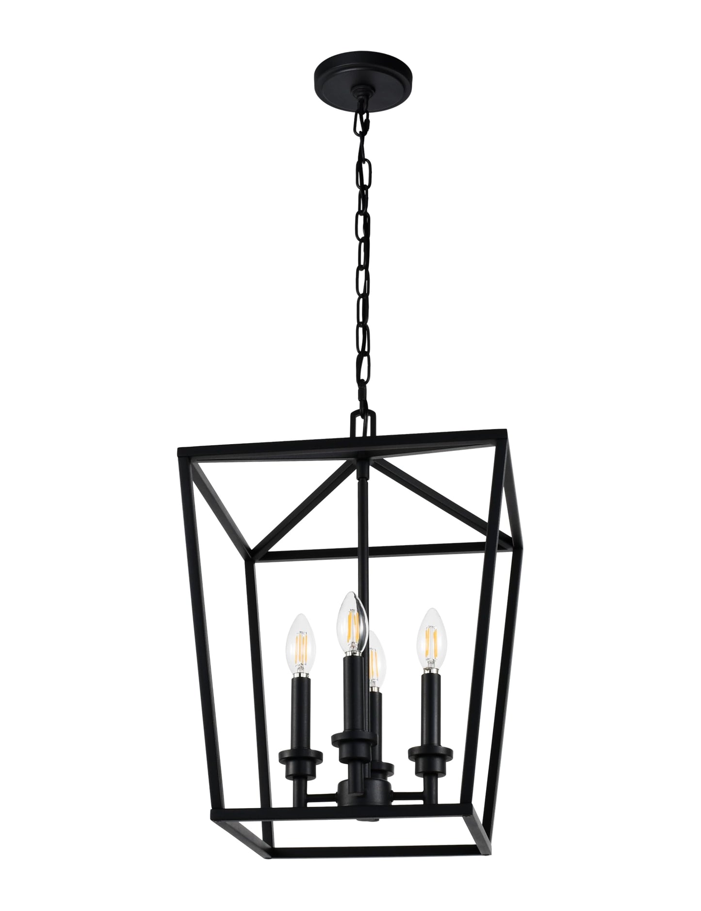 4 Light Chandelier, Industrial Ceiling Light Black Lantern Light Fixtures with Farmhouse Metal Cage Adjustable Height Hanging Light E12 Base for Kitchen Island, Entryway, Indoor, Textured Blak