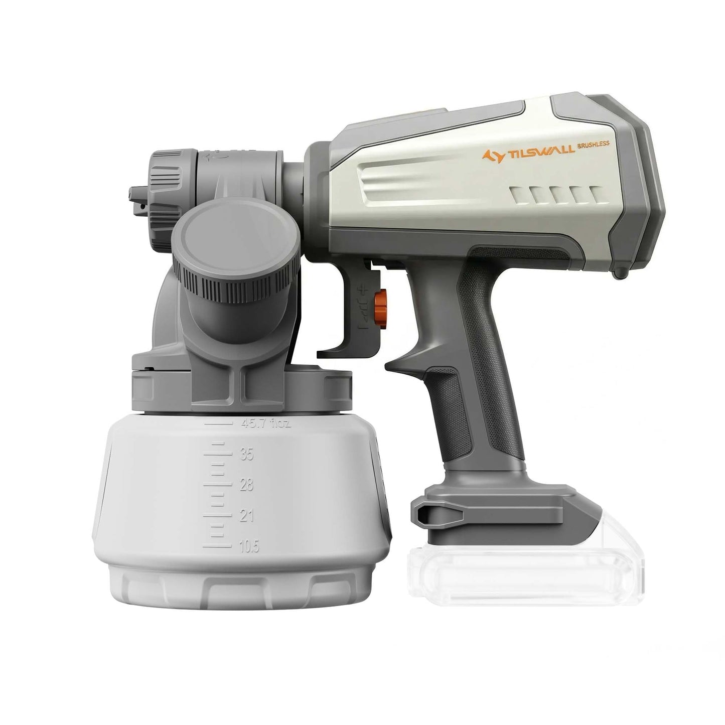 Tilswall Brushless Cordless Paint Sprayer Compatible with Dew 20V Battery (Battery Not Included), Easy Side-Fill, Electric HVLP Spray Paint Gun for House Painting, Furniture, Outdoor (White, 1300 ml)