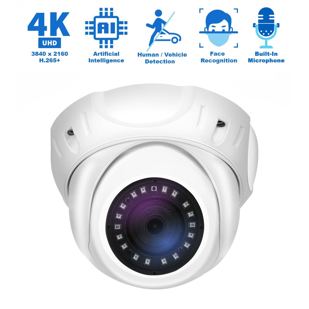 GW Security 8 Channel Smart AI PoE NVR Ultra-HD 4K (3840x2160) Security Camera System with 6 x 4K (8MP) 2160P Face Recognition/Human/Vehicle Detection Waterproof Microphone IP Dome Camera