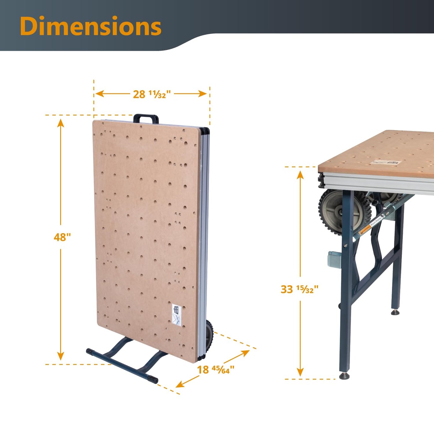 POWERTEC Multi-Functional Project Table with Wheels | Workbench with 3/4" Bench Dog Hole Pattern for Sanding, Cutting, and Woodworking Projects (MT4012)
