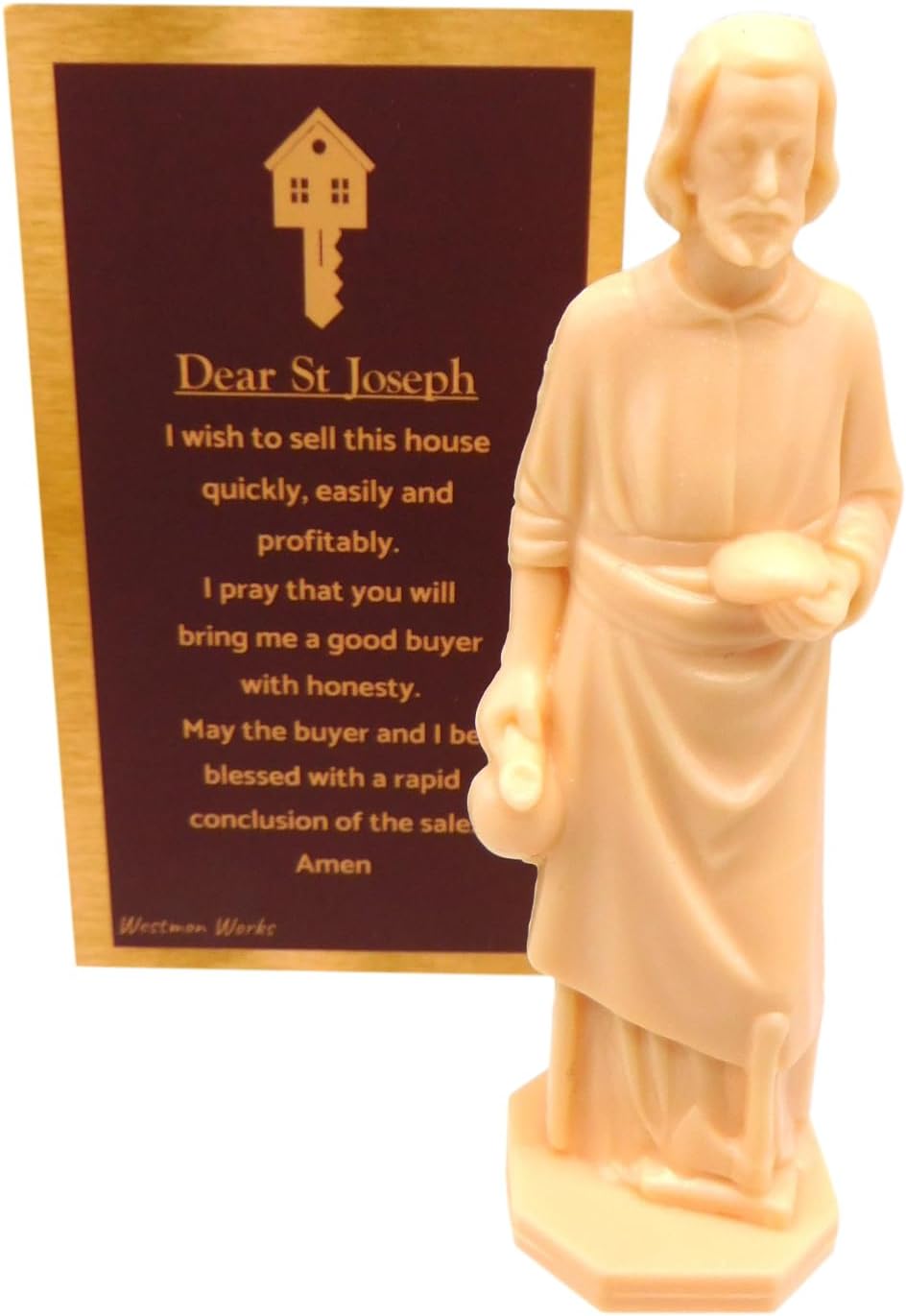 Westmon Works St. Joseph House Selling Statue - Faith-Based Figurine with Double-Sided Prayer Card | Made in the USA