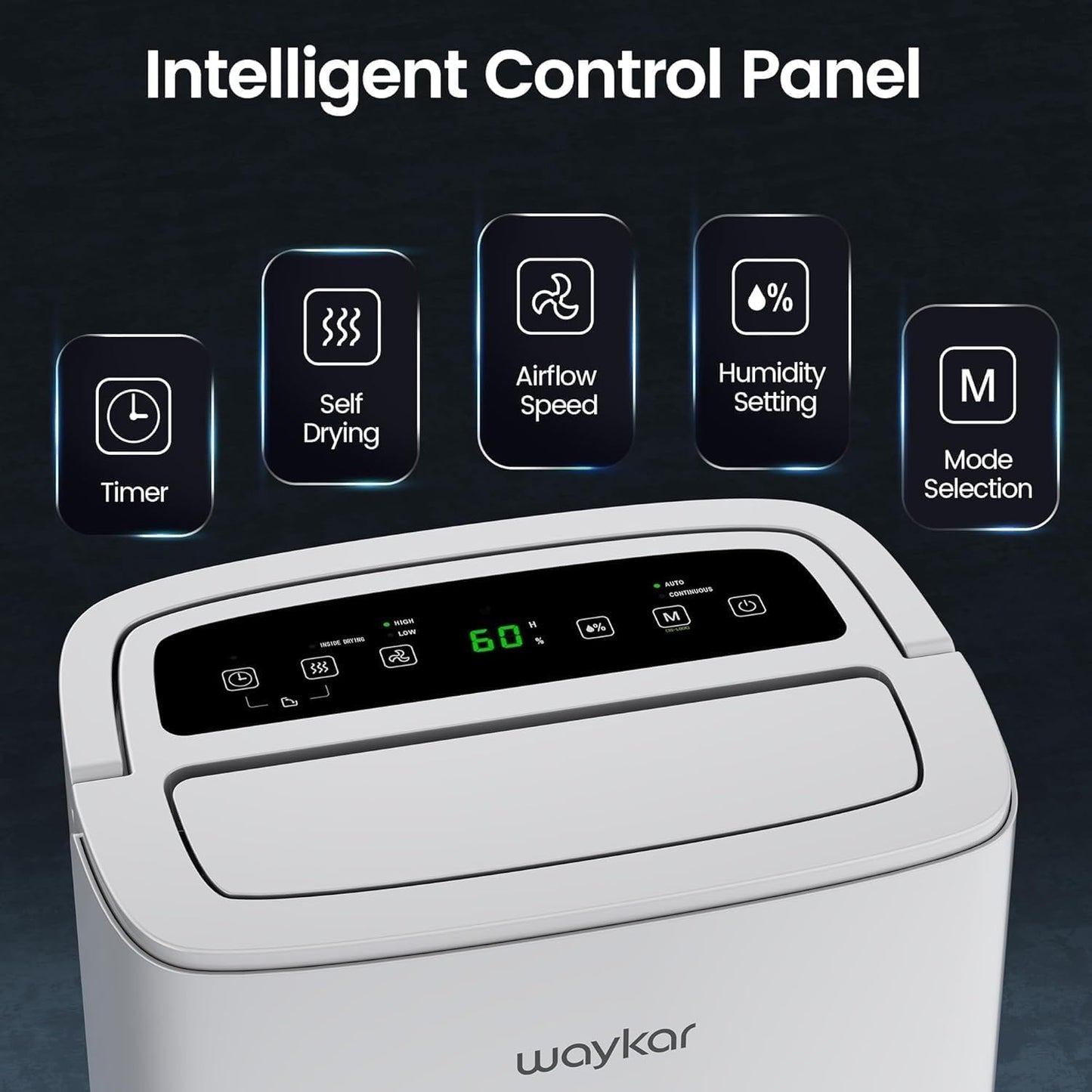 Waykar 6,500 Sq. Ft. 120 Pints 2025 Energy Star Dehumidifier for Home and Basement with Auto or Manual Drainage, Portable, Auto Defrost and Self-Drying, Ideal for Large Rooms