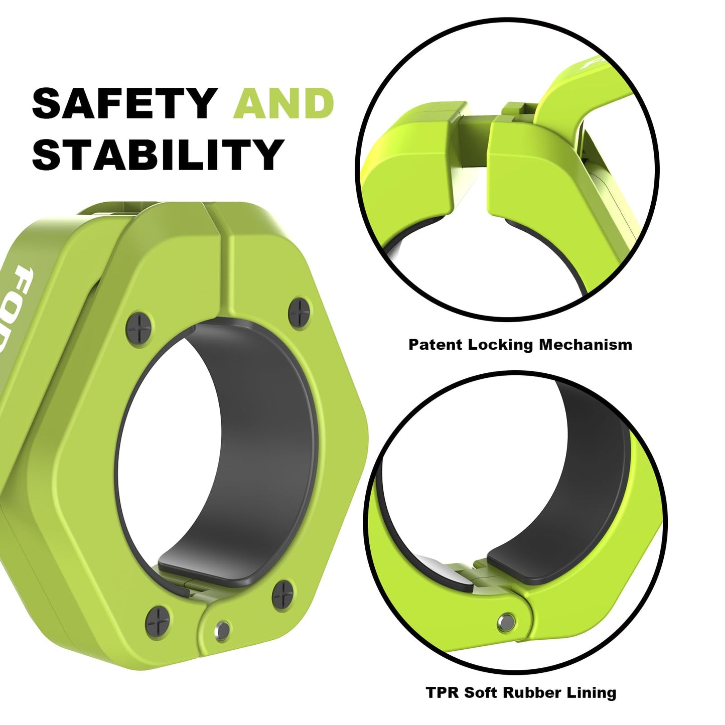 Forcefree+ Barbell Clips (Pair), Barbell Clamps, Quick Release Olympic Barbell Clamps with Anti Slip TPR Grip, Barbell Collars for Secure Weightlifting & Powerlifting (Magnetic, Green)