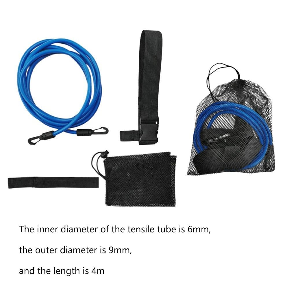 Chiffonade 3 Meter Elastic Swimming Tether Trainer Belt with Bungee Cord Adjustable 55cm-1.05m Waist Belt for Stationary Swim Training for Adult