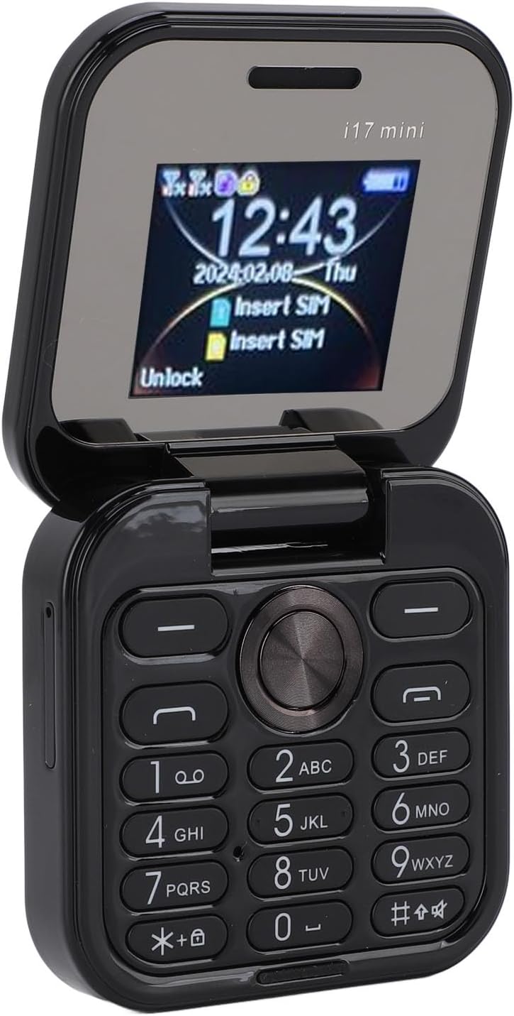 Brrnoo Flip Small Cell Phone Dual Nano SIM Media Player HD Rear Camera LED Flashlight GSM Network Seniors (Black)