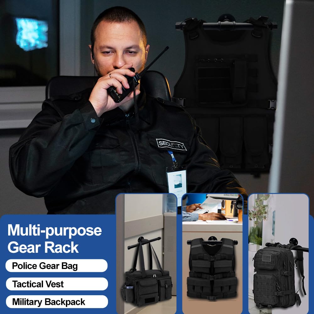 Yaellede Running Weighted Vest Hanger Tactical Gear, Plate Carrier Hanger, Police Gear Rack, Wall Mount Weight Plate Holder, Heavy Duty Accessories For Backpack (Black)