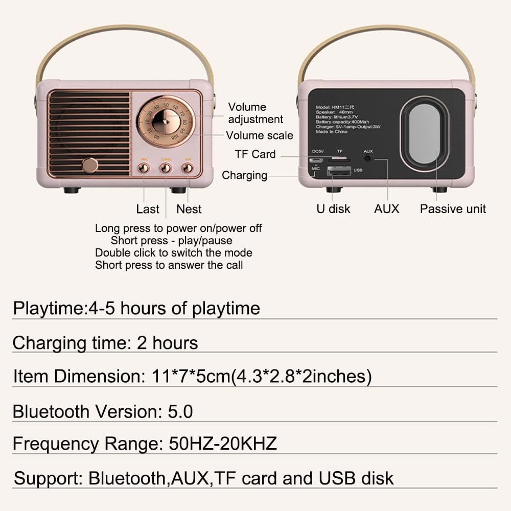 Baolira Retro Bluetooth Speaker, Portable Wireless Speaker with Crystal Clear Stereo Sound Rich Bass, Best Birthday