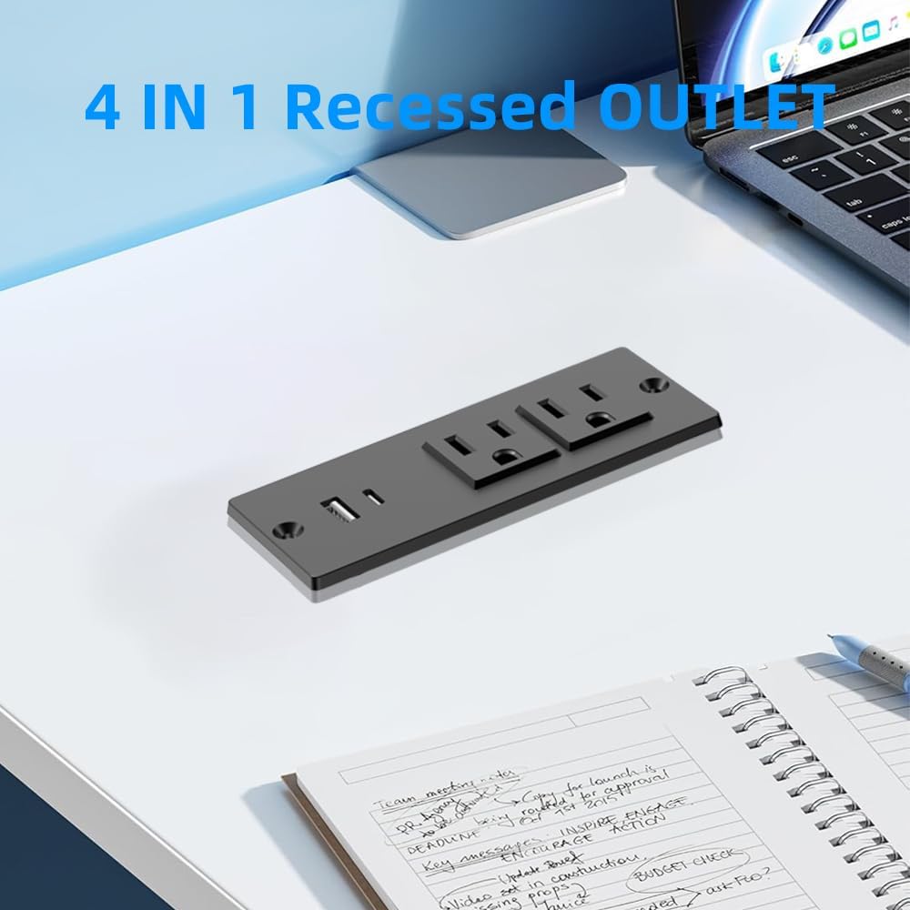 Geao Adapter Inset Small Recessed Power Strip Plug Extension Cord with USB Electrical Outlet Extender Flush Mount Surge