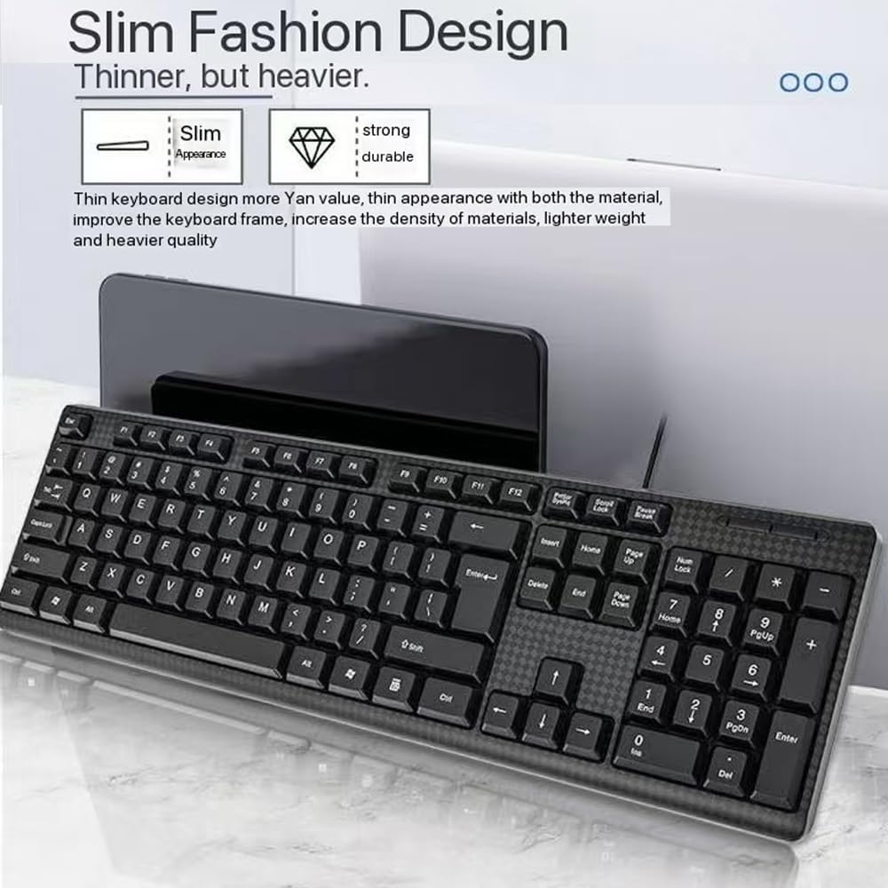 Yadojingcn 104 Wired Keyboard, Keys Wired Keyboard with Numeric Keypad, LED Indicators, Ergonomic, Comfortable Play