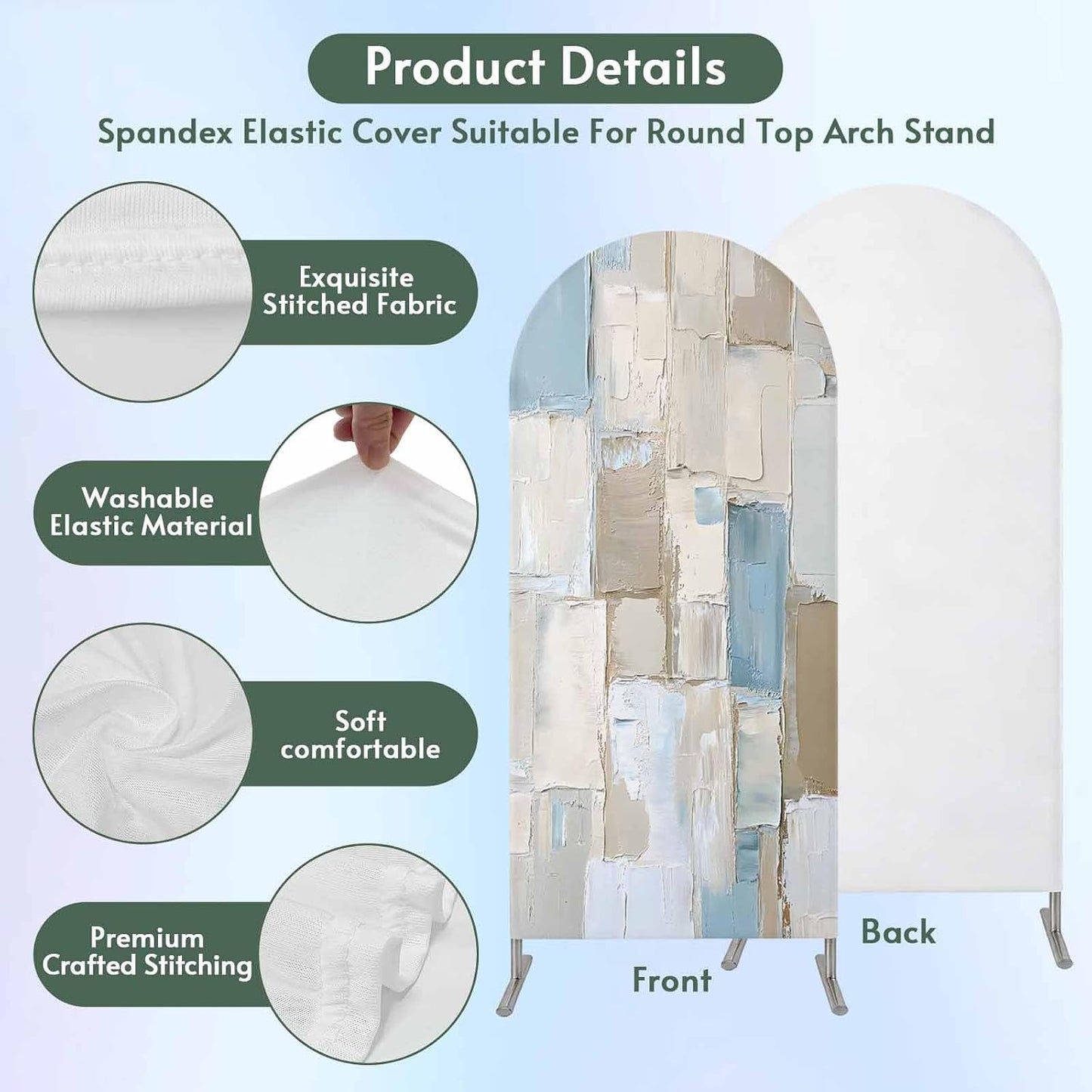 Jnbasdffb 6.6 Blue Brown Color Blocks Wedding Arch Cover,Stretchy Spandex Arch Backdrop Stand Covers FT,Abstract Oil