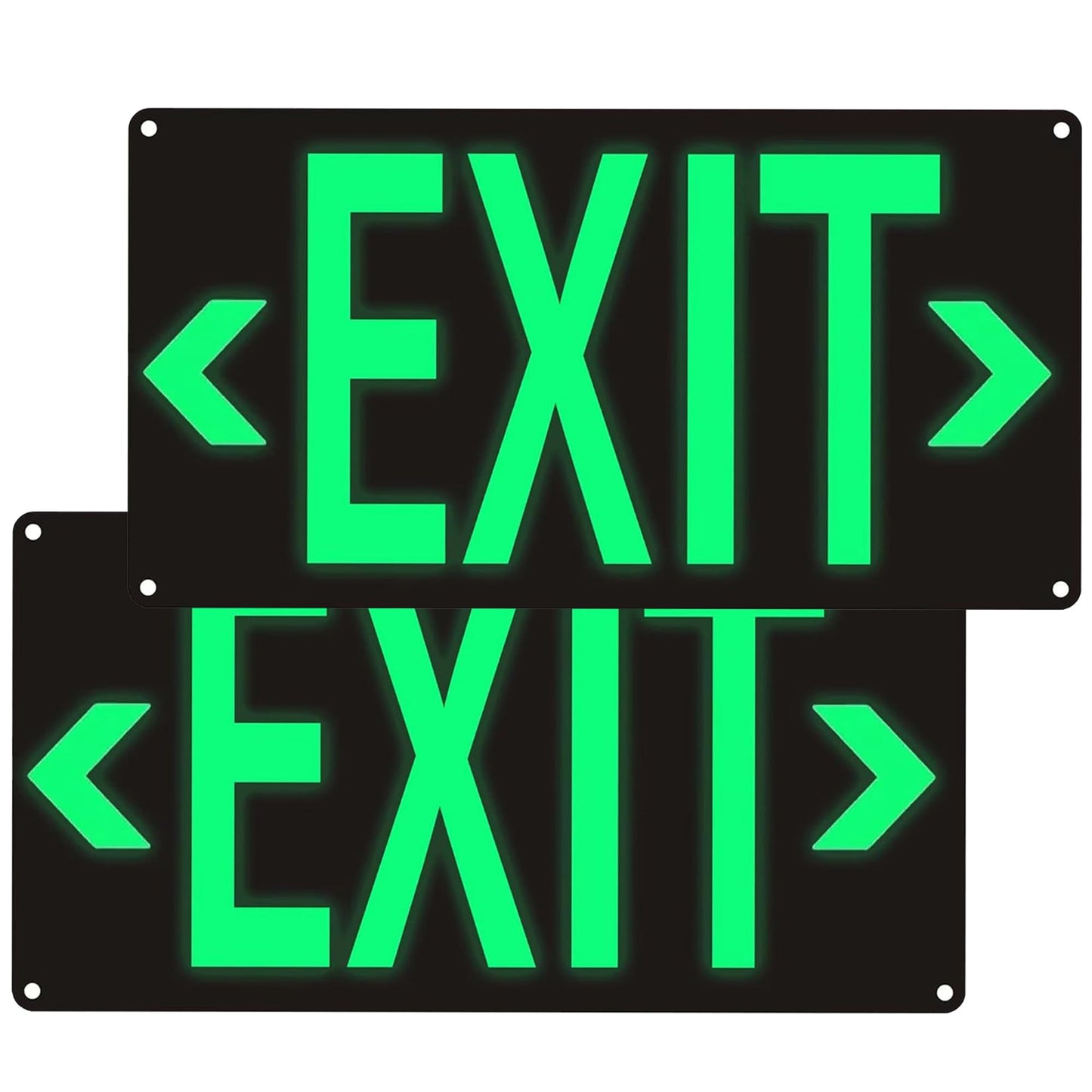 2Pack Photoluminescent Exit Sign Black, 14.25"x 7.5" Glow In The Dark Exit Signs Aluminum with 4pcs Removable Directional Arrows and Strong Adhesive Backing